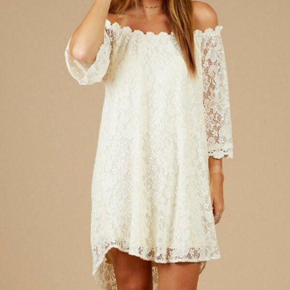 Altar'd State Dresses & Skirts - Altar'd State Cream Lace Off The Shoulder Dress